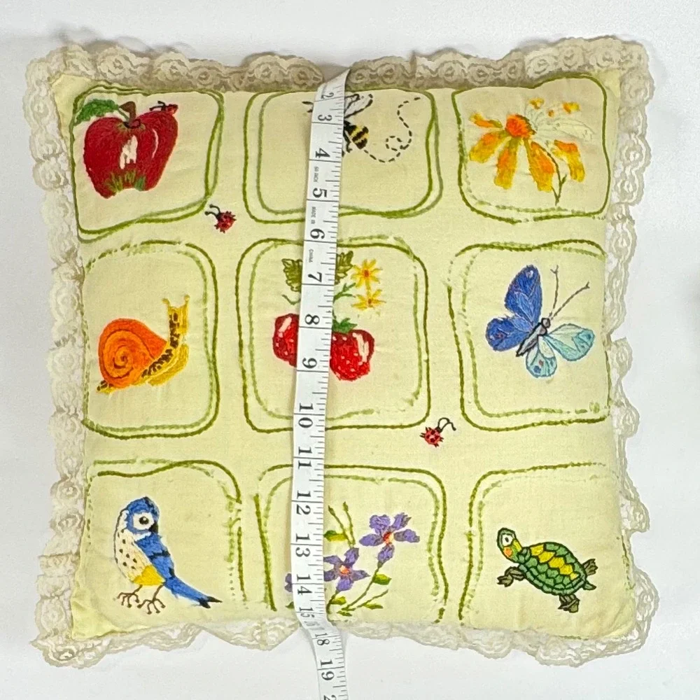 Vintage Granny-made Embroidered Throw Pillow 16